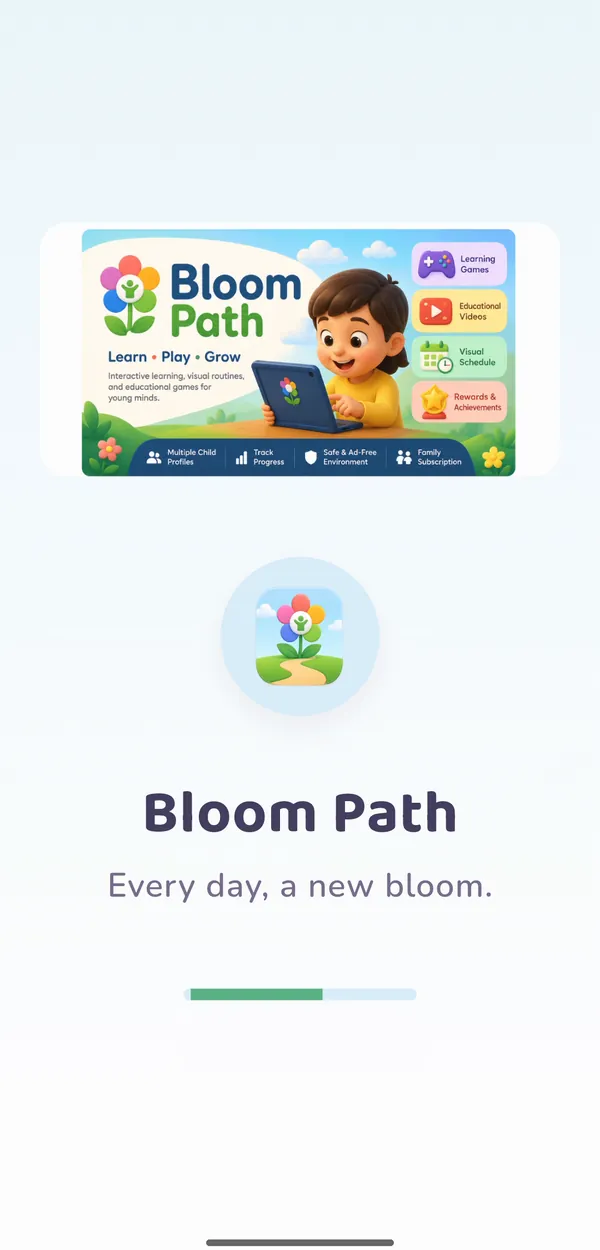 BloomPath launch screen: Every day, a new bloom